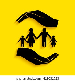 Hand Holding A Symbol Of Family. Family Protect Icon.
