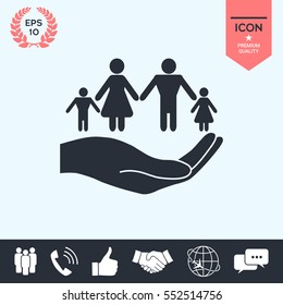 Hand holding a symbol of family. Family protect icon