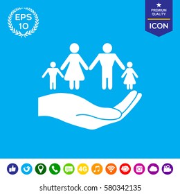 Hand holding a symbol of family. Family protect icon