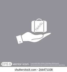 hand holding a symbol of a suitcase for travel. Travel Bag