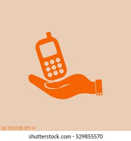 hand holding with the symbol telephone