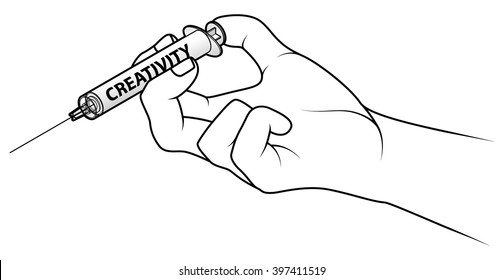 Hand holding a syringe. Concept: injecting creativity.