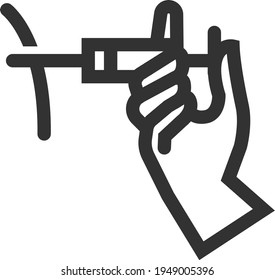 Hand, die eine Spritze hält Symbol in dicken Umrissen. Impfvektorgrafik
