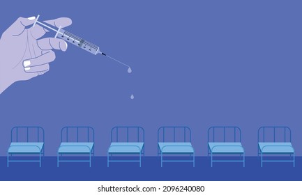 hand holding the syringe inject a drug (coronavirus disease covid-19) and free space for your words. vector illustration eps10