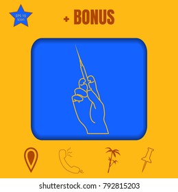 Hand holding a syringe line vector icon. Flat design style