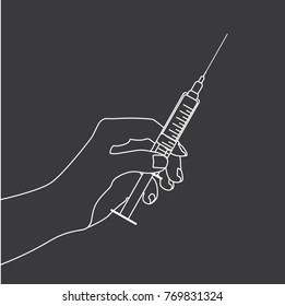 Hand holding a syringe, vector illustration design. Hands collection.
