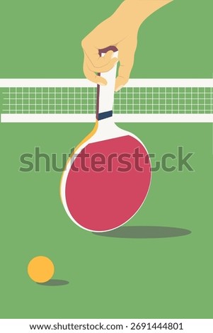 Hand holding a table tennis racket with shadow, table tennis ball, ping pong poster,  table tennis, table tennis racket, net, sport
