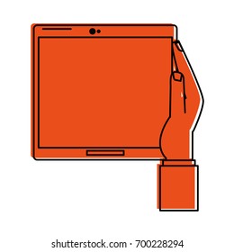 hand holding tablet with blank screen icon image 