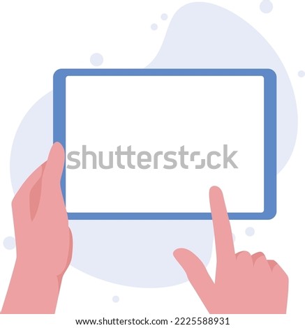Hand holding tablet with blank screen vector illustration. tab with empty screen, mockup, app interface design elements