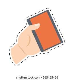 hand holding tablet communication shop online cut line vector illustration eps 10