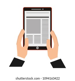 Mano que sostiene la computadora de la tableta digital