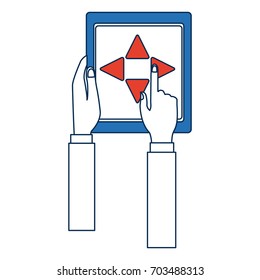 hand holding tablet controlling drone concept