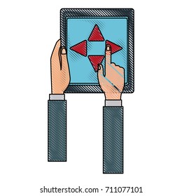 hand holding tablet controlling drone concept