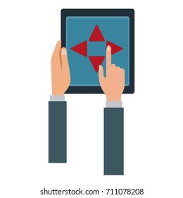 hand holding tablet controlling drone concept