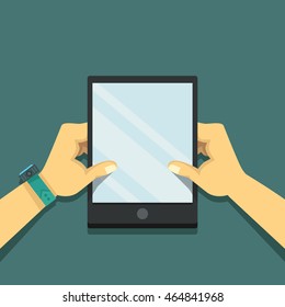 Hand holding tablet, Flat business illustration