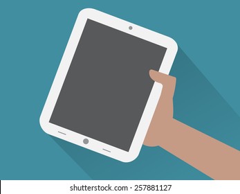 Hand Holding A Tablet - Flat Design