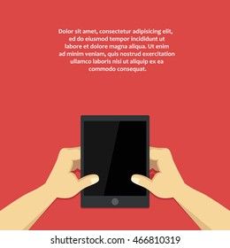 Hand holding tablet, Flat vector illustration