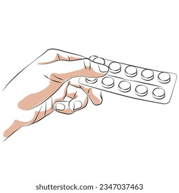 hand holding tablet medicine - vector Illustration