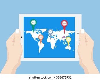 Hand holding tablet network icon for network solution worldwide, Vector Illustration EPS 10.