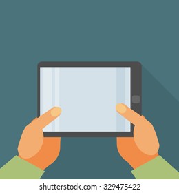 Hand holding tablet pc with blank screen - Flat style