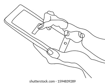 Hand holding tablet pc isolated on white background. vector