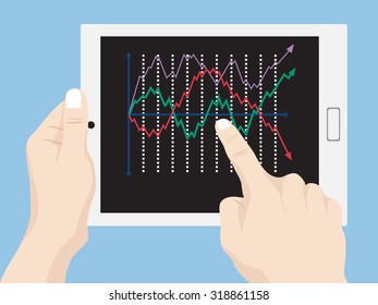 Hand holding tablet PC and point finance graph diagram on tablet pc, Vector Illustration EPS 10.