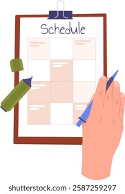 Hand Holding Tablet With Schedule List Vector Illustration