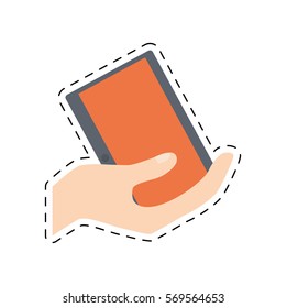 hand holding tablet technology shop online cut line vector illustration eps 10