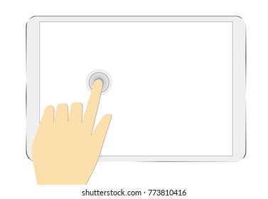 hand holding tablet touchscreen isolated on white background