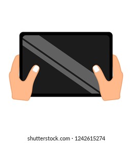 Hand holding a tablet. Vector illustration design