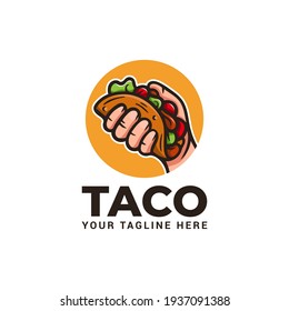 hand holding taco. mexican food freshly made logo illustration