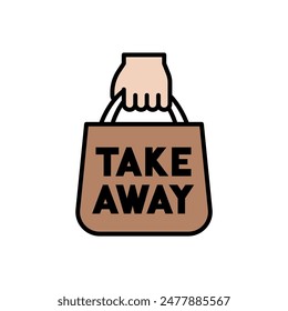 Hand holding a Takeout or Takeaway eco bag icon