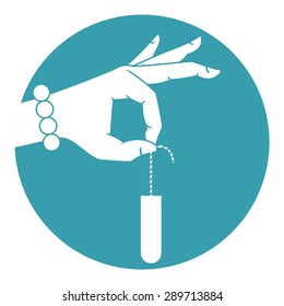 Hand holding tampon, vector illustration, icon