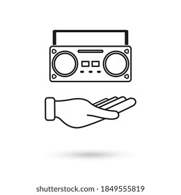 Hand holding Tape recorder icon concept. Tape recorder flat vector symbol, sign, illustration. Vector Illustration