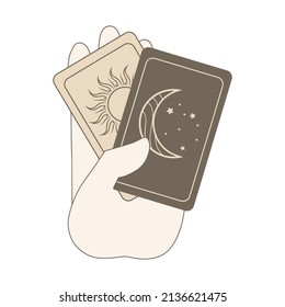 hand holding tarot cards, vector