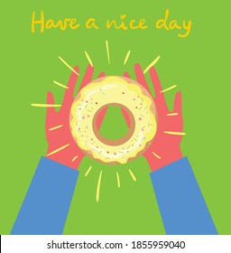 Hand Holding A Tasty Doughnut in the flat design