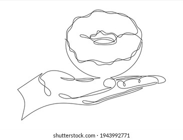 Hand Holding A Tasty Doughnut-continuous line drawing 