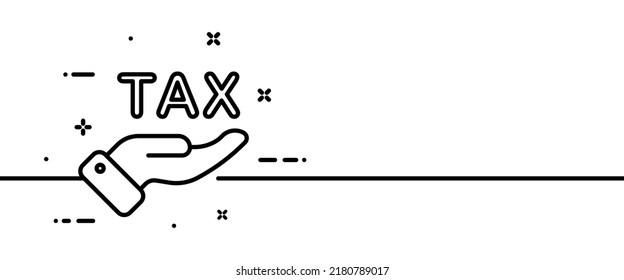 Hand holding tax line icon. Taxpayer, time to pay, businessman, work, no hidden fees, profit, income, loss, protection. Business concept. One line style. Vector line icon for Business and Advertising.