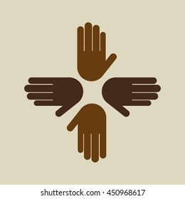 hand holding a teamwork cooperation icon, vector illustration