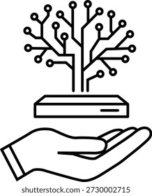 Hand holding technology tree symbolizing growth and innovation