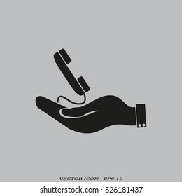 hand holding telephone handset icon