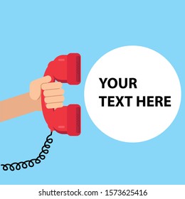 Hand holding telephone. Support service concept