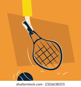 Hand holding tennis rackets and ball vector illustration. Sports equipment. Illustration for sports competition, lawn tennis championship. Flat design illustration for poster, card, cover.