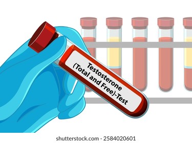 Hand holding testosterone test tube in lab