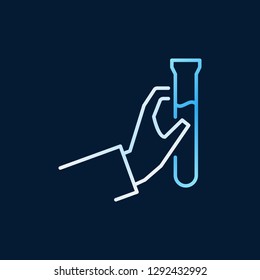 Hand holding test-tube vector colored outline icon or design element on dark background