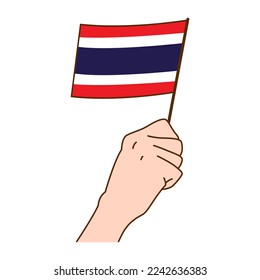 Hand Holding Thailand National Flag Illustration. Hand Drawn Style Vector Illustration - EPS 10 Vector