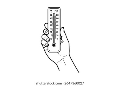 Hand Holding Thermometer Outline Illustration Vector Graphic Temperature