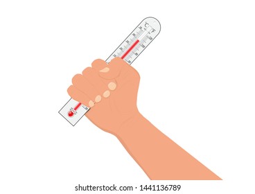 Hand holding thermometer vector illustration, climate change concept