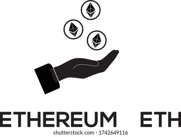 Hand holding three coins illustrated vector icon Crypto currency or digital money 