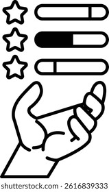 A hand holding three stars each with a different number of stars